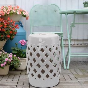 13" x 18" Ceramic Garden Stool with Woven Lattice Design & Glazed Strong Materials Decorative Outdoor Stool (Option: White-430x430x535 mm)