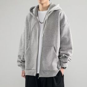 Men's Fashionable Loose All-match Zipper Cardigan Sweater Coat (Option: Light gray-S)