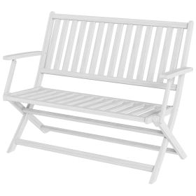2-Person Foldable Wood Outdoor Bench with Backrest and Armrests for Garden, Porch, Park, Balcony, White (Option: White-1100x470x170 mm)