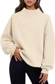 Casual Style Fleece Shirt Thick Half Turtleneck Loose Women's Sweater (Option: Apricot-S)
