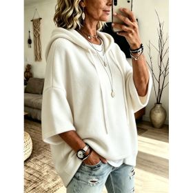 Womens Loose-fitting Hooded Top With Three-quarter Sleeves (Option: White-S)