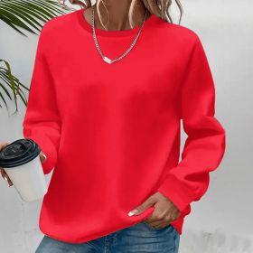 Women's Solid Color Casual Pullover Sweatshirt - Minimalist Round Neck Long Sleeve Top For Spring&Fall (Option: Red-S)