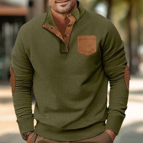 Patch Pocket Jacket Stand Collar Long Sleeve Corduroy Multicolor Hoodie (Option: Army Green-S)
