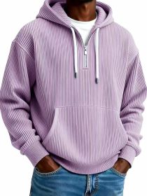 Men's Solid-Colored Corduroy Long-Sleeve Hoodie For Sports And Casual Wear (Option: Purple-S)