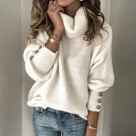 Autumn And Winter Women's Sweatshirt, High Collar Knitted Shirt, Top (Option: White-S)