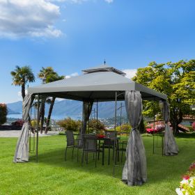 10' x 10' Patio Gazebo with Corner Frame Shelves (Option: Gray-1990x440x195 mm)