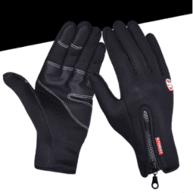 Outdoor Waterproof Gloves Touch Screen Windproof Riding Zipper Sports Winter Warm Fleece Mountaineering Gloves (Option: Black1 2pcs-L-PU section)