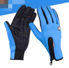 Outdoor Waterproof Gloves Touch Screen Windproof Riding Zipper Sports Winter Warm Fleece Mountaineering Gloves (Option: Blue 2pcs-S-Silicone)