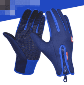 Outdoor Waterproof Gloves Touch Screen Windproof Riding Zipper Sports Winter Warm Fleece Mountaineering Gloves (Option: Sapphire-M-Zipper)