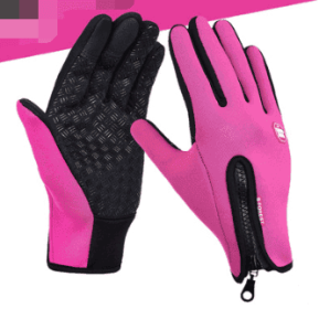 Outdoor Waterproof Gloves Touch Screen Windproof Riding Zipper Sports Winter Warm Fleece Mountaineering Gloves (Option: Rose red-S-Silicone type)