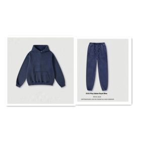 Men's Fashion Retro Velvet Padded Hooded Sweatshirt (Option: Royal Blue-XXL-Suit)