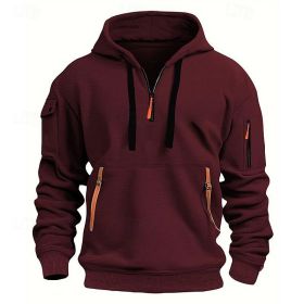 Dropped Shoulder Hooded Sweatshirt Men's Women's Plus Size Loose Pullover Fashion Sweatshirt (Option: Wine Red-XL-1pcs)