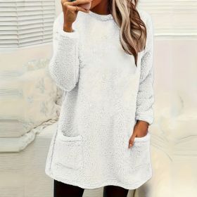 Women's Long Sleeved Pocket Plush Hoodie T-shirt (Option: White-2XL)