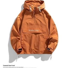 Half Zipper Pullover Men's Spring And Autumn New Hooded Fir Sweater (Option: Orange Red-S)