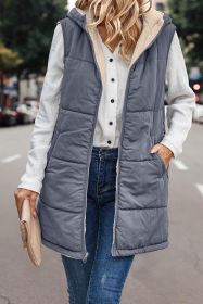 Hooded Double-sided Slim Fit Elegant Cardigan Vest (Option: Slate gray-XL)