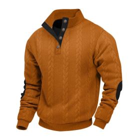 Stand Collar Long Sleeve Jacquard Knitted Pullover Sweater (Option: Brown2-XXL)