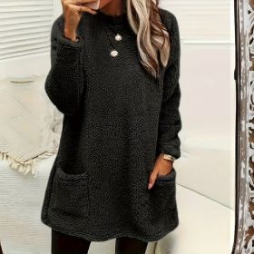 Women's Long Sleeved Pocket Plush Hoodie T-shirt (Option: Black-XL)