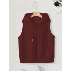 Women's Sleeveless Slim-fit Cardigan Zip Sweater (Option: Wine Red-XL)