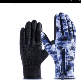Outdoor Waterproof Gloves Touch Screen Windproof Riding Zipper Sports Winter Warm Fleece Mountaineering Gloves (Option: Camouflage blue-S-Zipper)