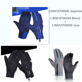Outdoor Waterproof Gloves Touch Screen Windproof Riding Zipper Sports Winter Warm Fleece Mountaineering Gloves (Option: 3pcs a Set-L-Zipper)