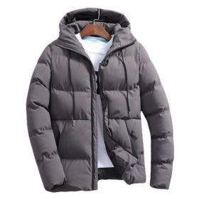 New Men's Pure Cotton Padded Jacket Hooded Coat (Option: Dark Grey-M)