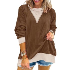 Women's Color Block Pullover - Casual Crewneck Long Sleeve Sweatshirt, Cute Loose Fit Top (Option: Coffee-2XL)