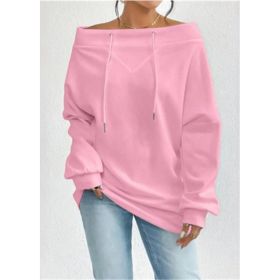 Women's Loose Casual Drawstring Off-the-shoulder Off-shoulder Top (Option: Pink-3XL)