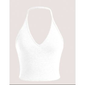 SHEIN EZwear Summer Solid Crop Halter Top (Option: White-XL)