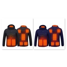 Men's Intelligent 8-zone Heating Stand Collar Hooded Lightweight Heating Insulation Jacket (Option: Black Blue-M)