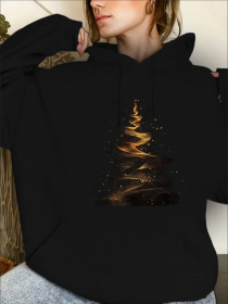 Ladies' Casual Printed Hoodie,  Sweatshirt, Fashionable Drawstring Pullover, Suitable For All Seasons, Suitable For Both Men And Women, Simple De (Option: Black-S)