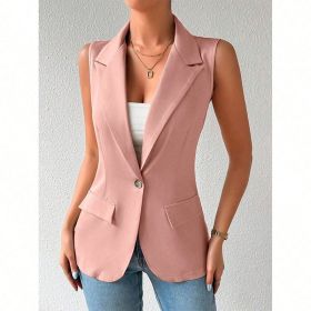 Women's Sleeveless Vest Blazer Casual Open Front Work Office Tops Jacket (Option: Pink-XL)