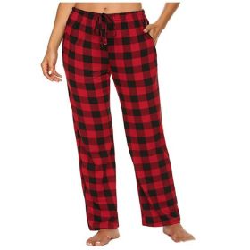 Women's Stretch Plaid Casual Pants With Pockets (Option: Red-L)