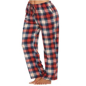Women's Stretch Plaid Casual Pants With Pockets (Option: Dark Red-L)