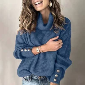 Autumn And Winter Women's Sweatshirt, High Collar Knitted Shirt, Top (Option: Blue-S)