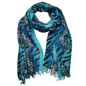 2pcs Aqua Blue Geometric Long Boho Scarf,Turquoise Printed Scarf,Versatile Everyday Scarf ,Pairs With All Casual Outfits,Office Appropriate Subtl (Option: 2pcs)