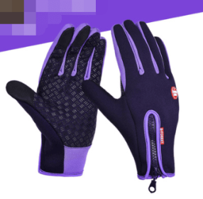 Outdoor Waterproof Gloves Touch Screen Windproof Riding Zipper Sports Winter Warm Fleece Mountaineering Gloves (Option: Purple 2pcs-L-Zipper)
