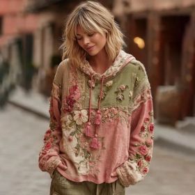Women's 3D Printed Retro Bohemian Style Hoodie With Floral Floral Print, Loose Fit, Casual, Warm, Sporty, Hooded, Street Style (Option: 5style-XXL)