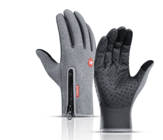 Outdoor Waterproof Gloves Touch Screen Windproof Riding Zipper Sports Winter Warm Fleece Mountaineering Gloves (Option: Grey-XL-Zipper)
