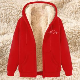 Men's Fleece Hoodie With Fleece Lining, Thick And Warm For Winter, Lamb Fleece For Autumn And Winter (Option: 21 Red-M)