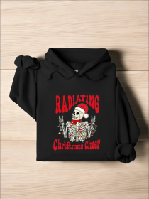 Radiating Christmas Cheer Funny Hoodie, Radiology Christmas Hoodie, Santa Skeleton Gift, Xray Technician Rad Tech Hoodie, Nurse Life Hoodies (Option: Black-S)