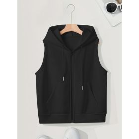 Women's Sleeveless Slim-fit Cardigan Zip Sweater (Option: Black-S)