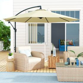 10' Cantilever Tilt Offset Patio Umbrella w/ UV & Water Safe Material & Cross Base (Option: Beige-1960x280x150 mm)