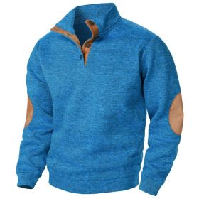 Men's Stand Collar Knitted Joint Stitching Casual Jacquard Cardigan Sweater (Option: Blue-S)