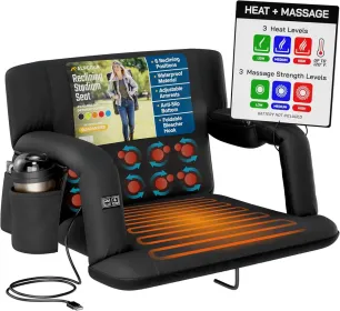Alpcour Heated Massage Reclining Stadium Seat For Bleachers With Back Support (Option: Black-25Wide)