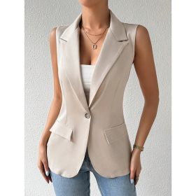 Women's Sleeveless Vest Blazer Casual Open Front Work Office Tops Jacket (Option: Apricot-L)