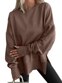 Fashion Casual Round Neck Pullover Loose Sports Long-sleeved Sweater (Option: Dark brown-S)