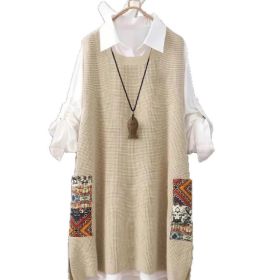 Women's Knitted Vest Loose V-neck (Option: Apricot-XL)