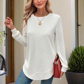 Women's Elegant Solid Color Long Sleeve Crewneck Sweatshirt, Casual Basic Pullover Top For Spring And Fall (Option: White-S)