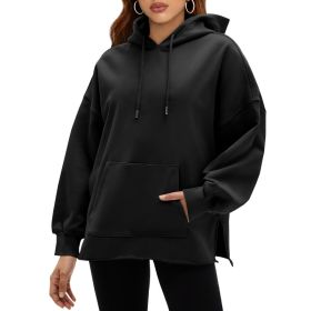 Fisoew Women's Hoodies Oversized Sweatshirts Casual Long Sleeve Side Slit Pullover Tops Fall Winter Outfits With Pocket (Option: Black-XL)
