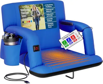 Alpcour Heated Reclining Stadium Seat For Bleachers With Back Support (Option: RoyalBlue-21Wide)